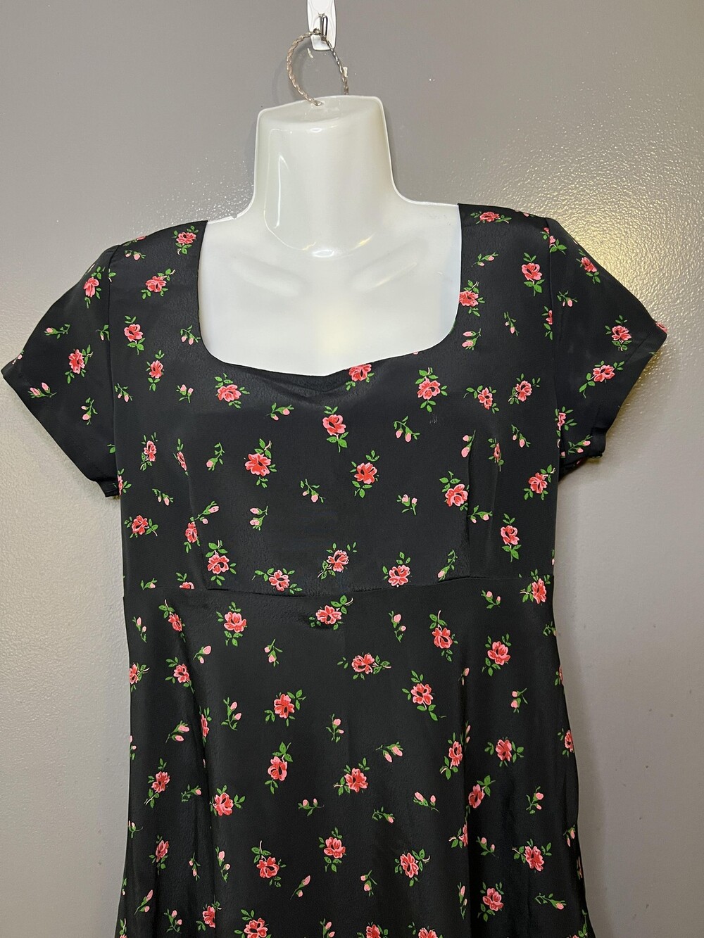 Vintage Esprit Dress Women 6 Black Floral Fit & Flare Short Square Neck Sundress